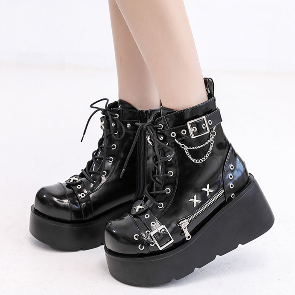 Motorcycle Chain - Sepatu Boots Wanita Model Goth Platform