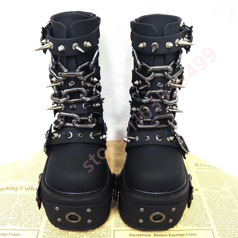 Motorcycle Chain - Sepatu Boots Platform Hitam Gothic 2026