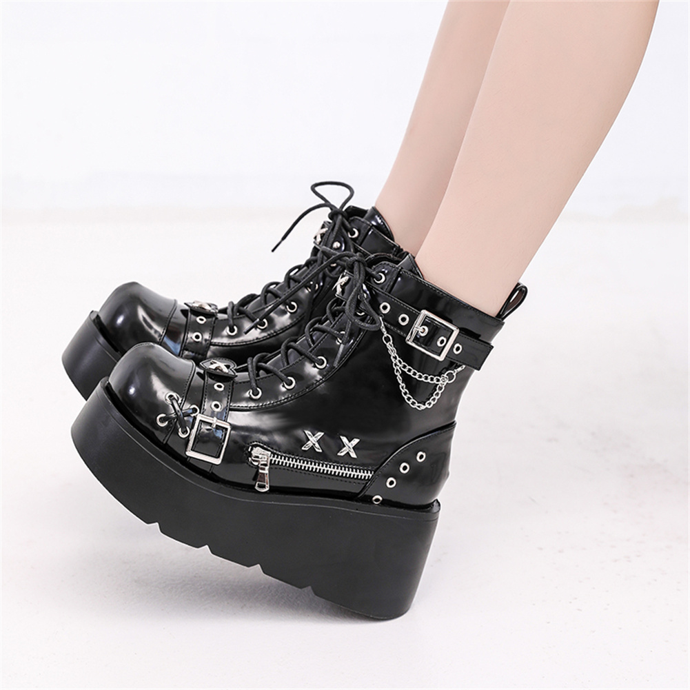 Sepatu Boots Wanita Model Goth - Motorcycle Chain ulasan dan harga