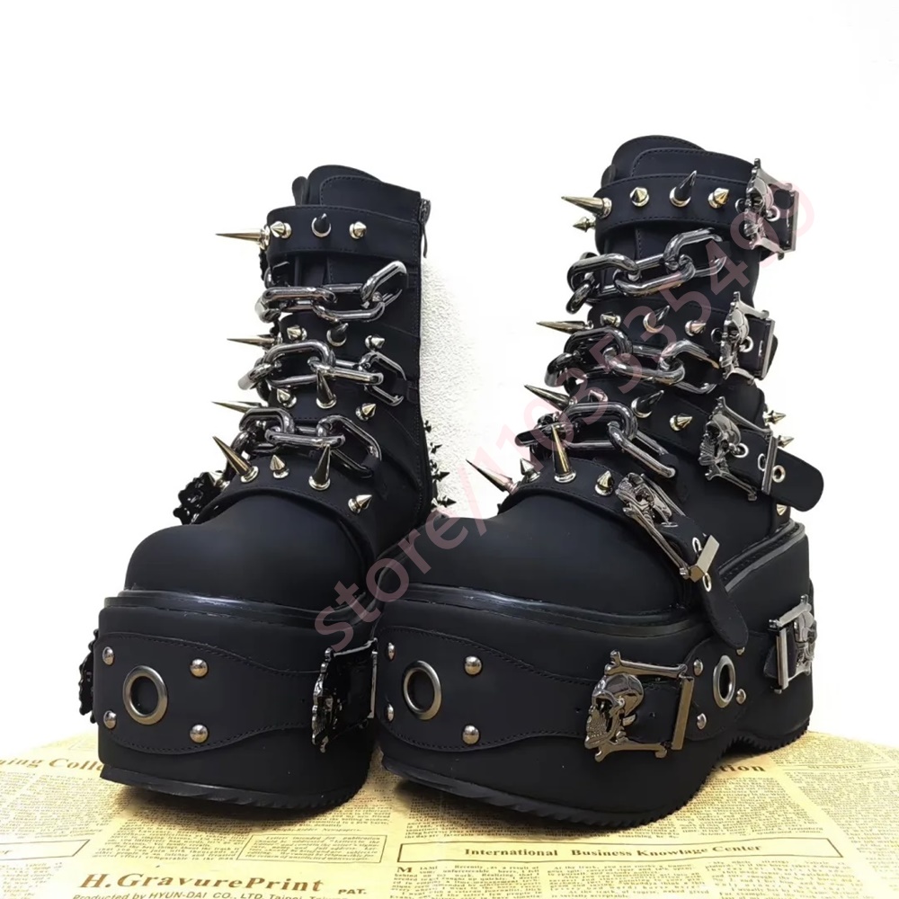 Sepatu Boots Platform Hitam Go - Motorcycle Chain ulasan dan harga